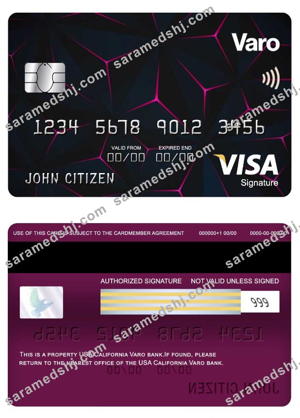 USA California Varo bank visa signature card